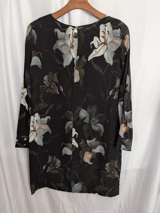 Club Monaco Black Floral Long-Sleeve Tunic Shift Dress Size 0